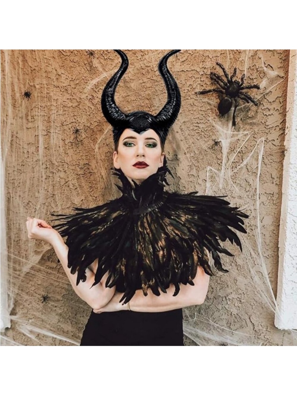 Gothic Black Feather Cape Shawl